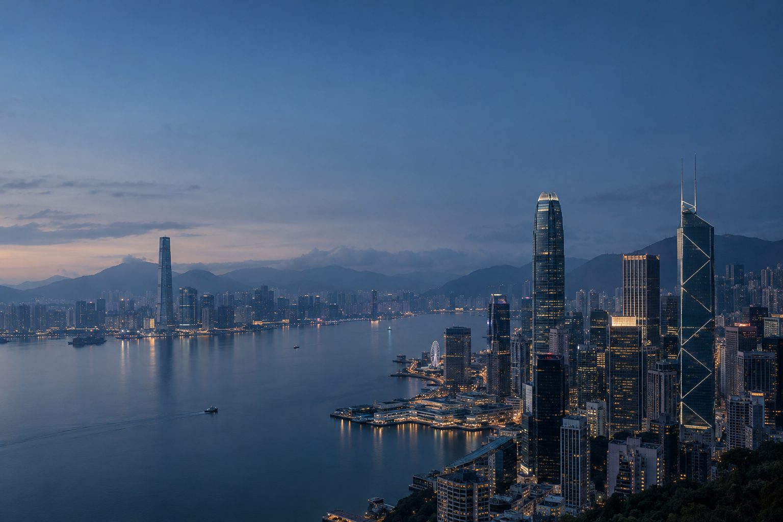 Hong Kong's Victoria Harbour at blue hour
